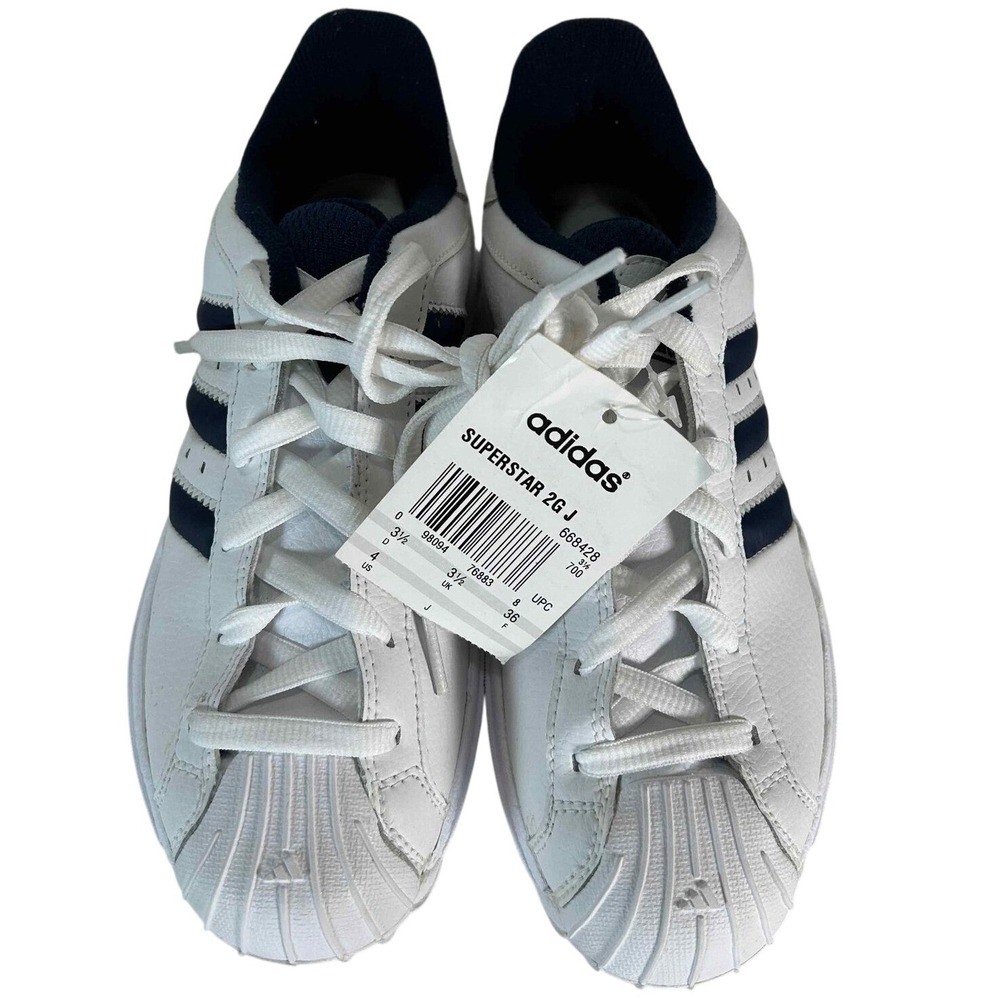 Adidas Superstar 2G J White Navy Blue Leather Shell Toe Sneakers 668428 Size 4